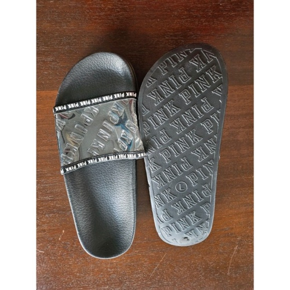 Victoria's Secret Pink Sandel Beach Summer Sliders Black Clear‎ Size L